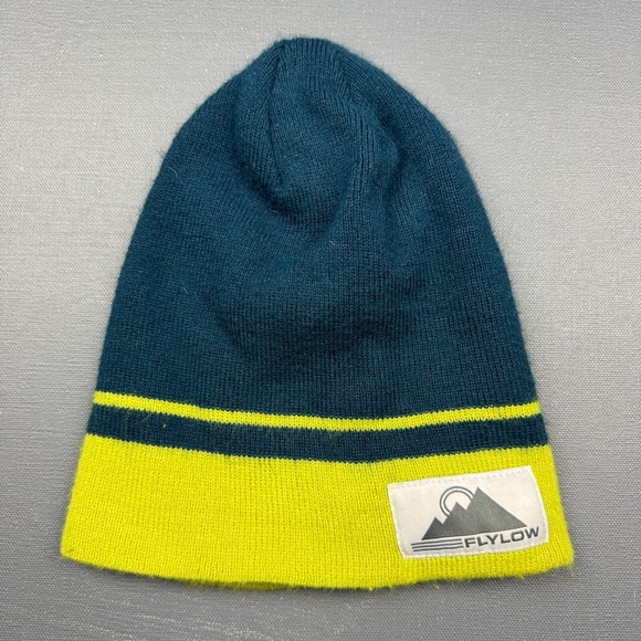 Flylow Beanie Hat Blue Yellow Knit Snowboard Ski Cap Retro Outdoor Unisex Warm - Picture 1 of 6